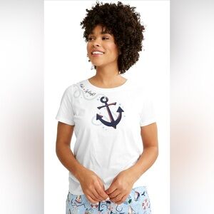 Vera Bradley Pajama Set Size Small Anchor Nautical Sleepwear Blue Shirt Pants